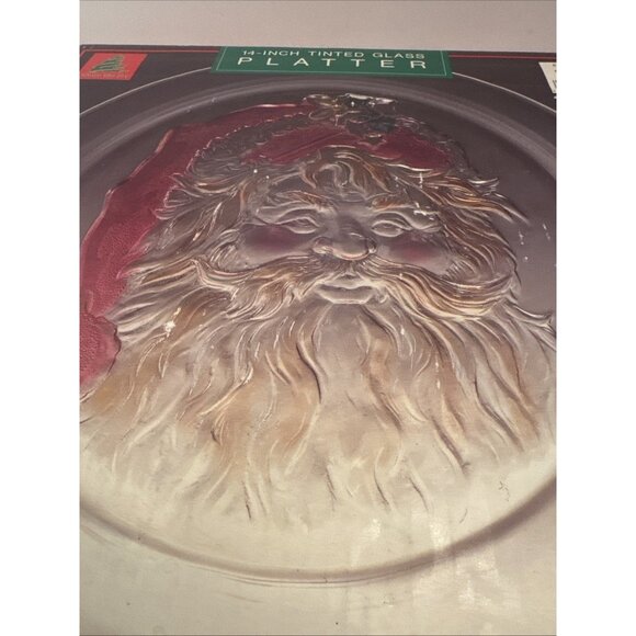 Vintage Tinted Glass Santa Platter Made In Japan Christmas 14" NIB - Picture 2 of 4